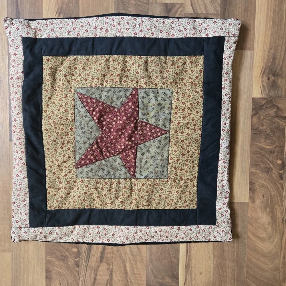 Primitive Country Star Quilted Accent Pillow Cover 17x17 Homemade Cottagecore